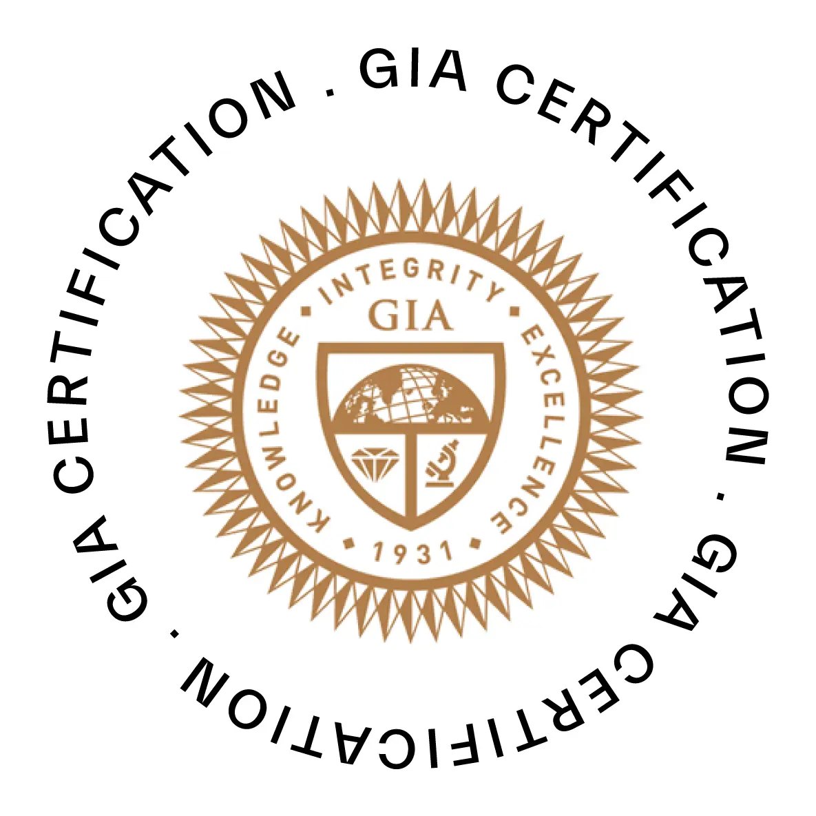 A circular logo featuring the GIA certification emblem, with the words "GIA CERTIFICATION" around the edge.