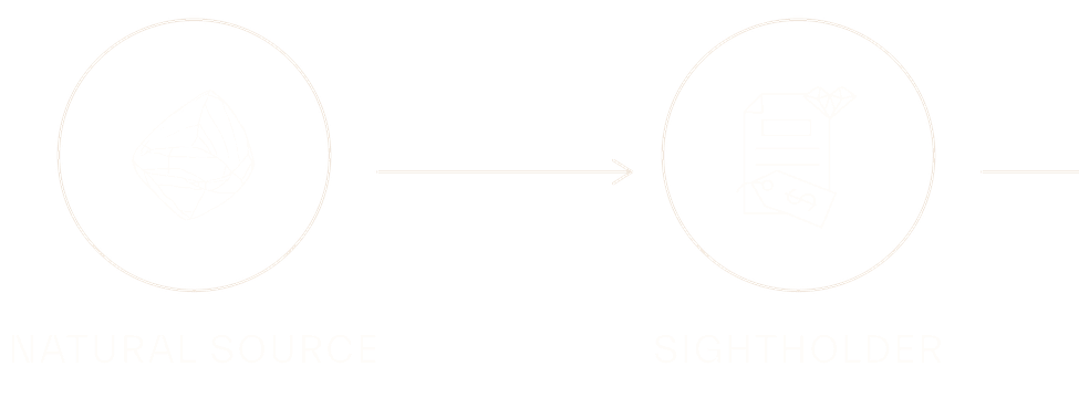 Flowchart showing a process from "Natural Source" to "Sightholder," with an icon representing each step.