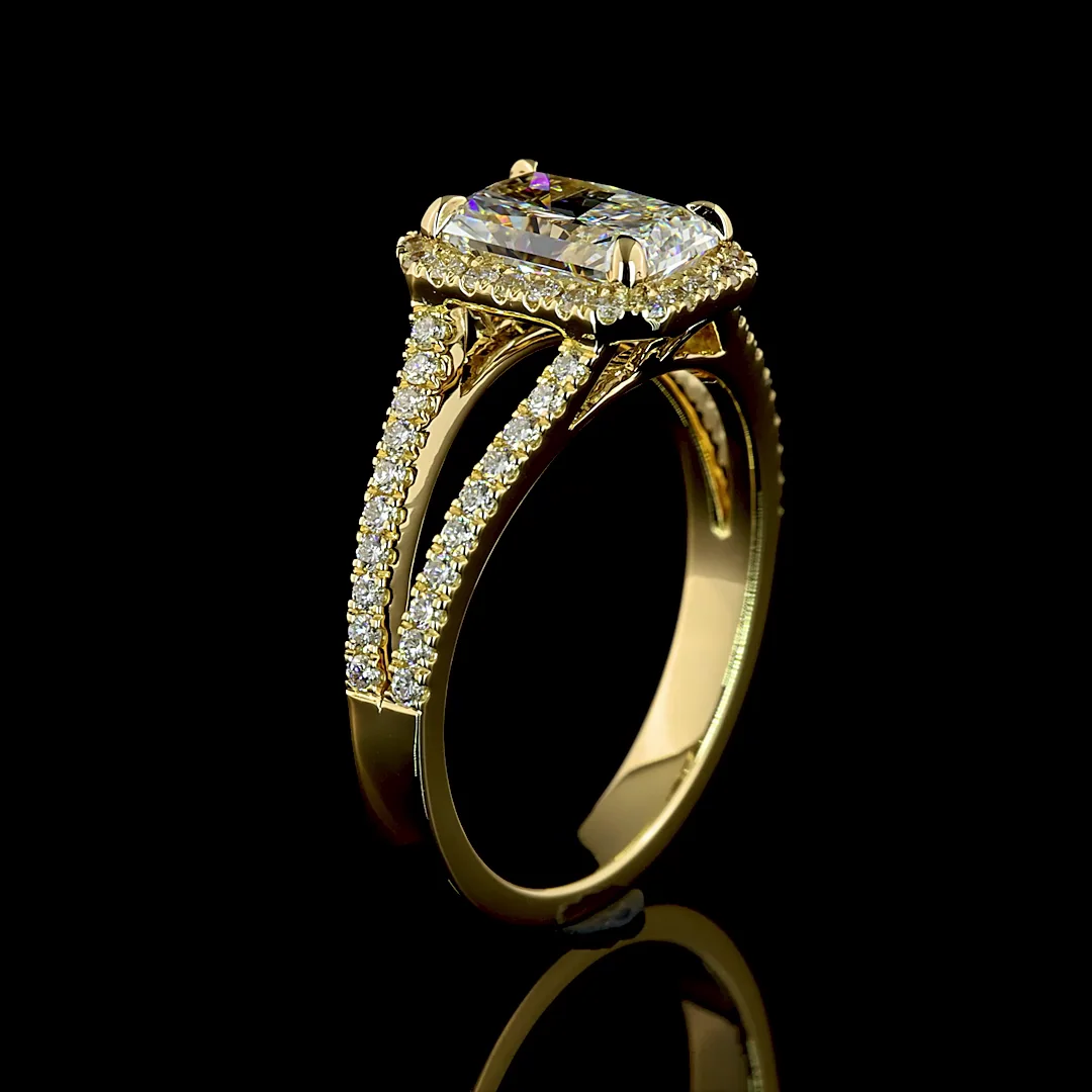 1.99 Cts 14k Yellow Gold Radiant Shape Split Shank Ring - Image 4