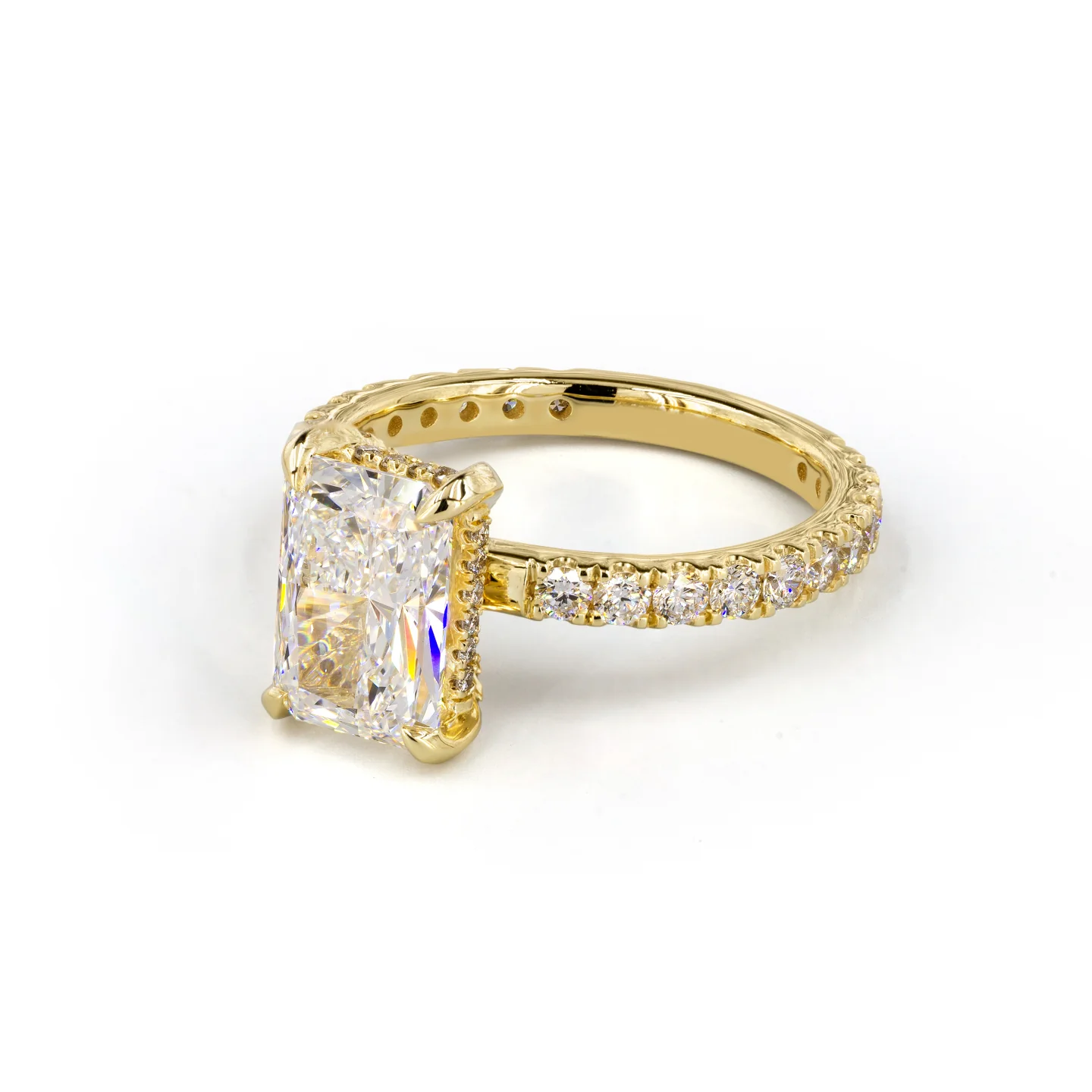 4.58 Cts 14k Yellow Gold Radiant Shape Hidden Halo Ring - Image 4