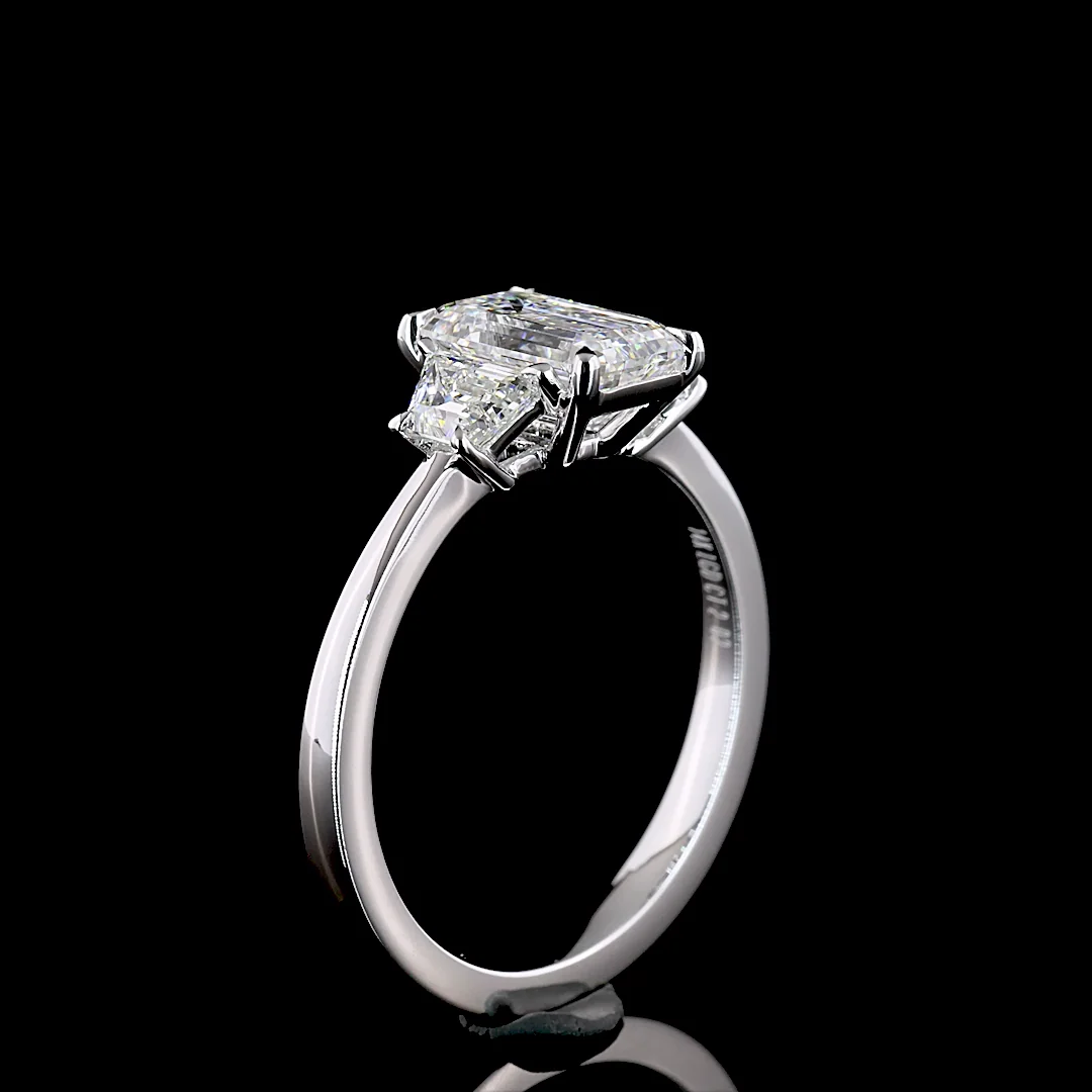 1.98 Cts 14k White Gold Emerald Shape 3 Stones Ring - Image 4