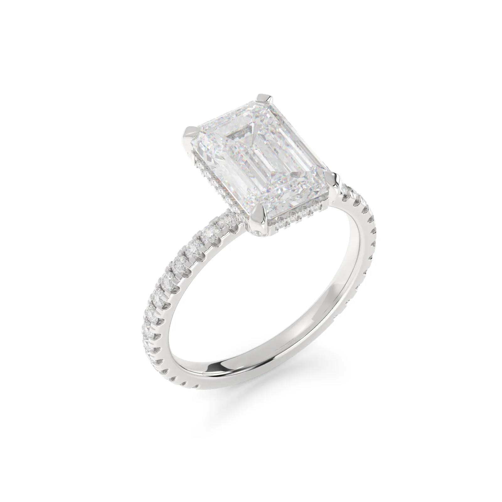 2.42 Cts 14k White Gold Emerald Shape Hidden Halo Ring - Image 4