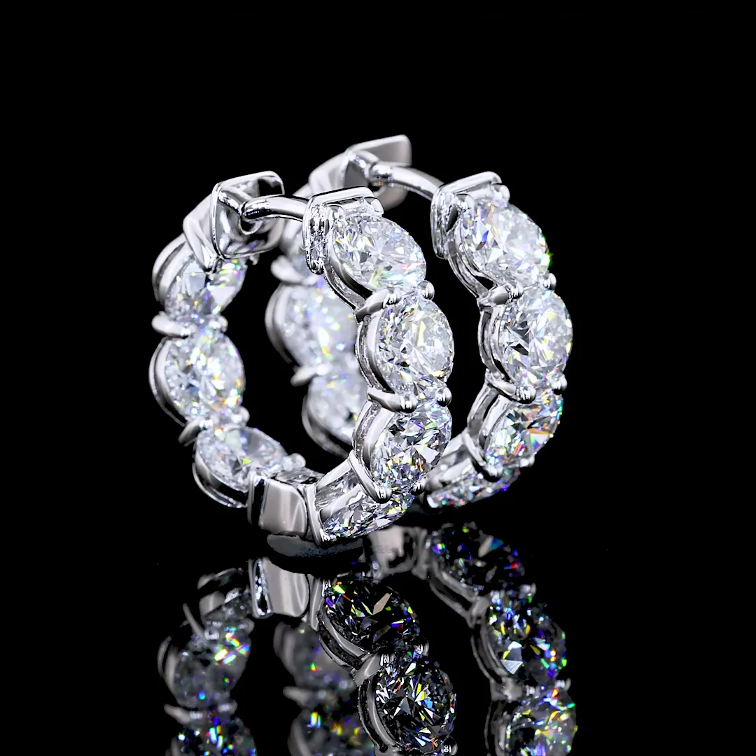 3.77 Cts 14k White Gold Round Shape Huggies Earring - Video