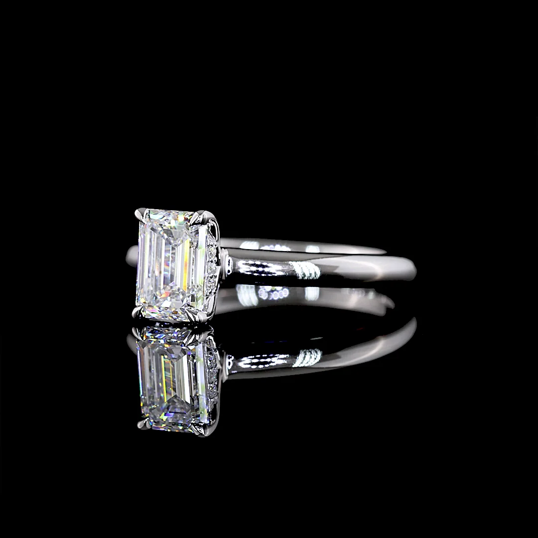 10.46 Cts 14k White Gold Emerald Shape Hidden Halo Ring - Image 3