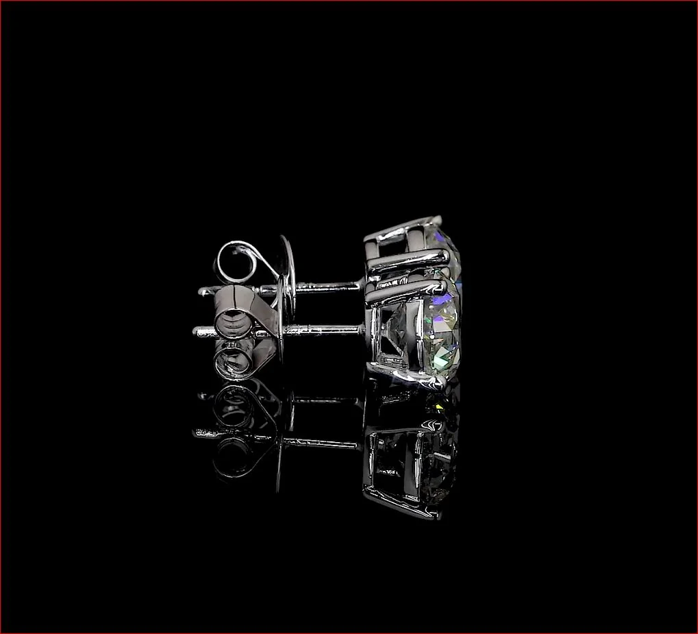 5.05 Cts 14k White Gold Old European Brilliant Shape Studs Earring - Image 4