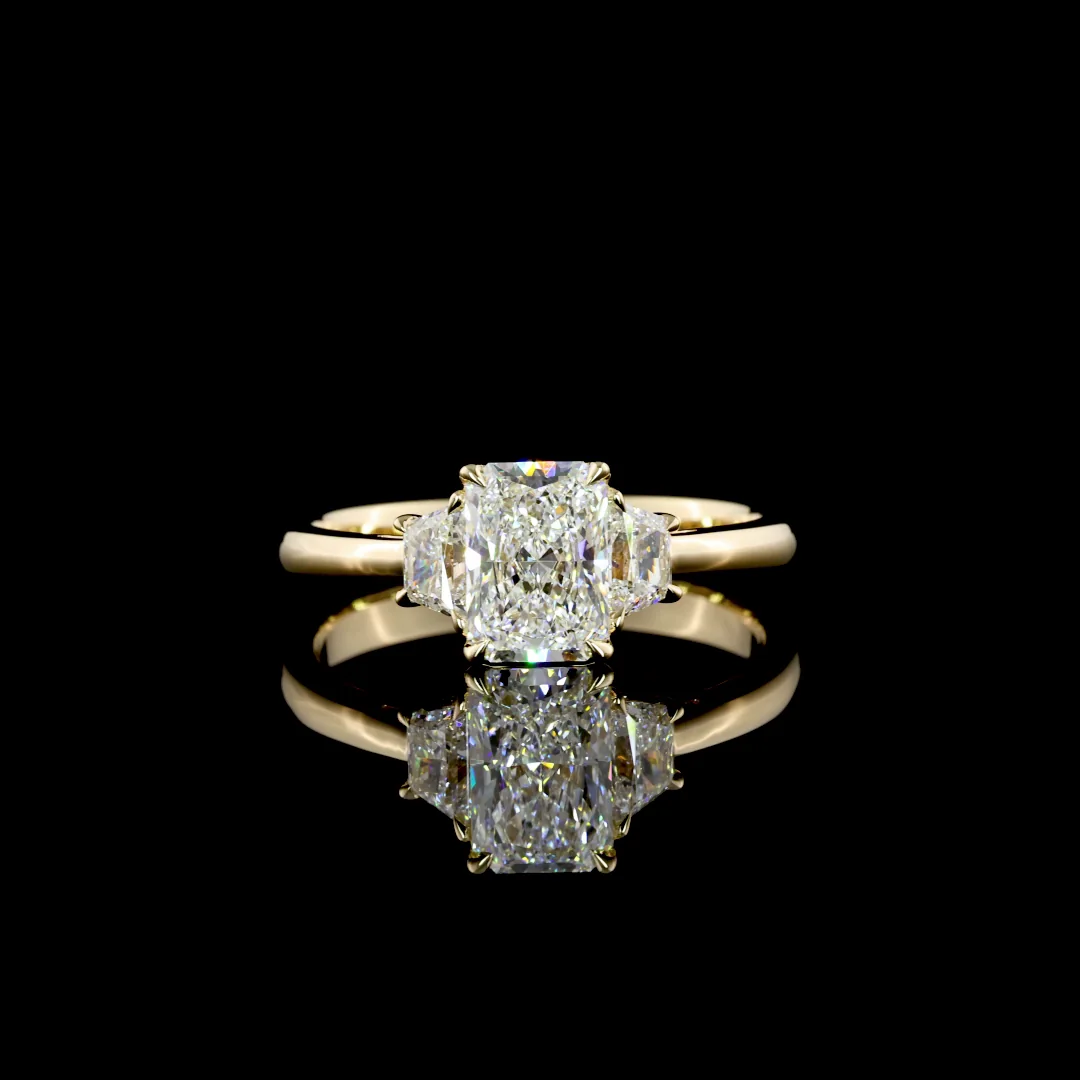 2.1 Cts 14k Yellow Gold Radiant Shape 3 Stones Ring - Video