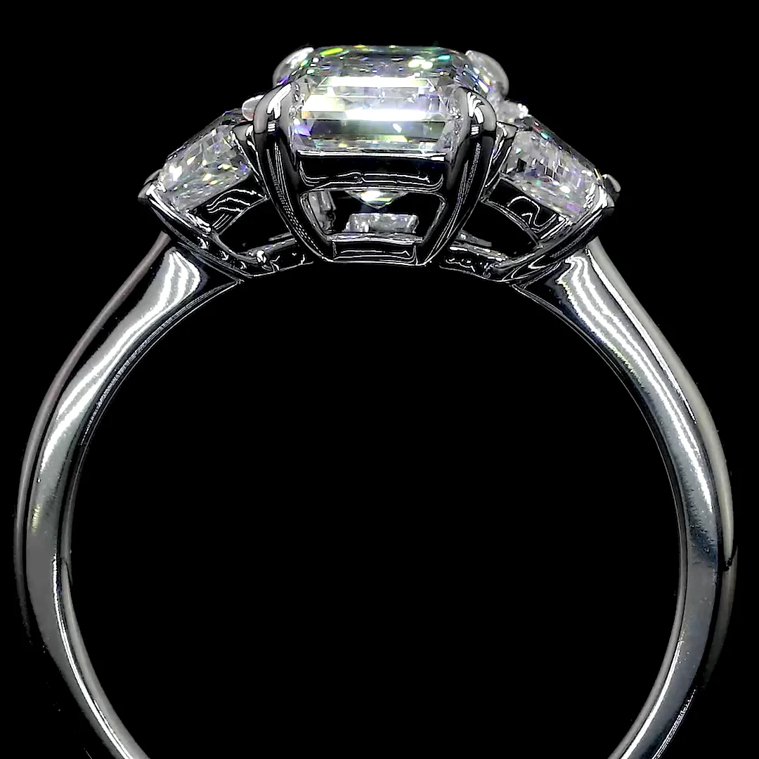 5.05 Cts 14k White Gold Emerald Shape 3 Stones Ring - Image 2