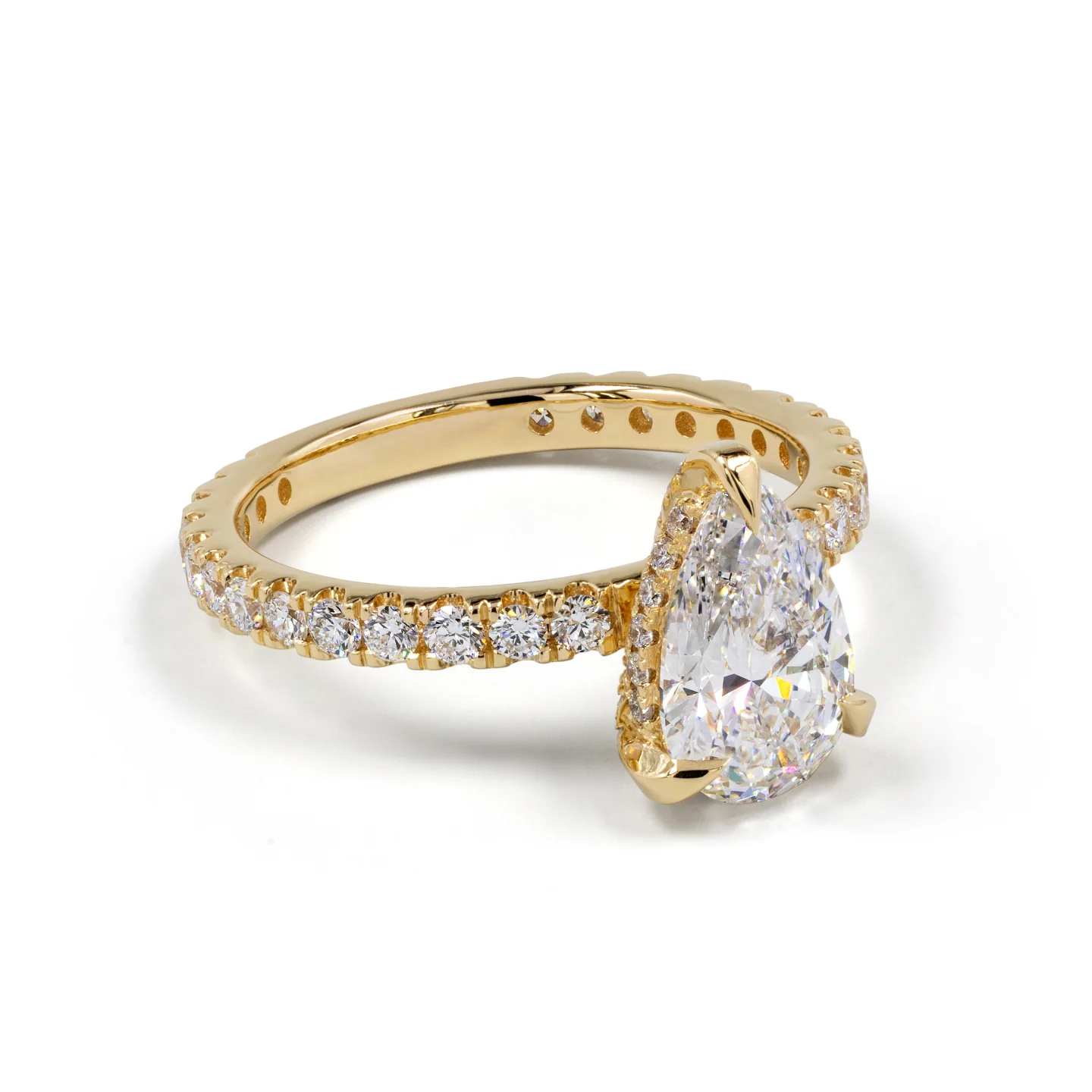 3.95 Cts 14k Yellow Gold Pear Shape Hidden Halo Ring - Image 3