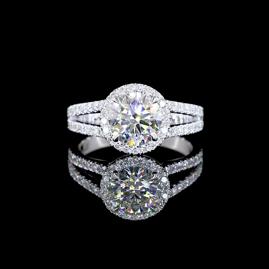 1.42 Cts 14k White Gold Round Shape Split Shank Ring - Video