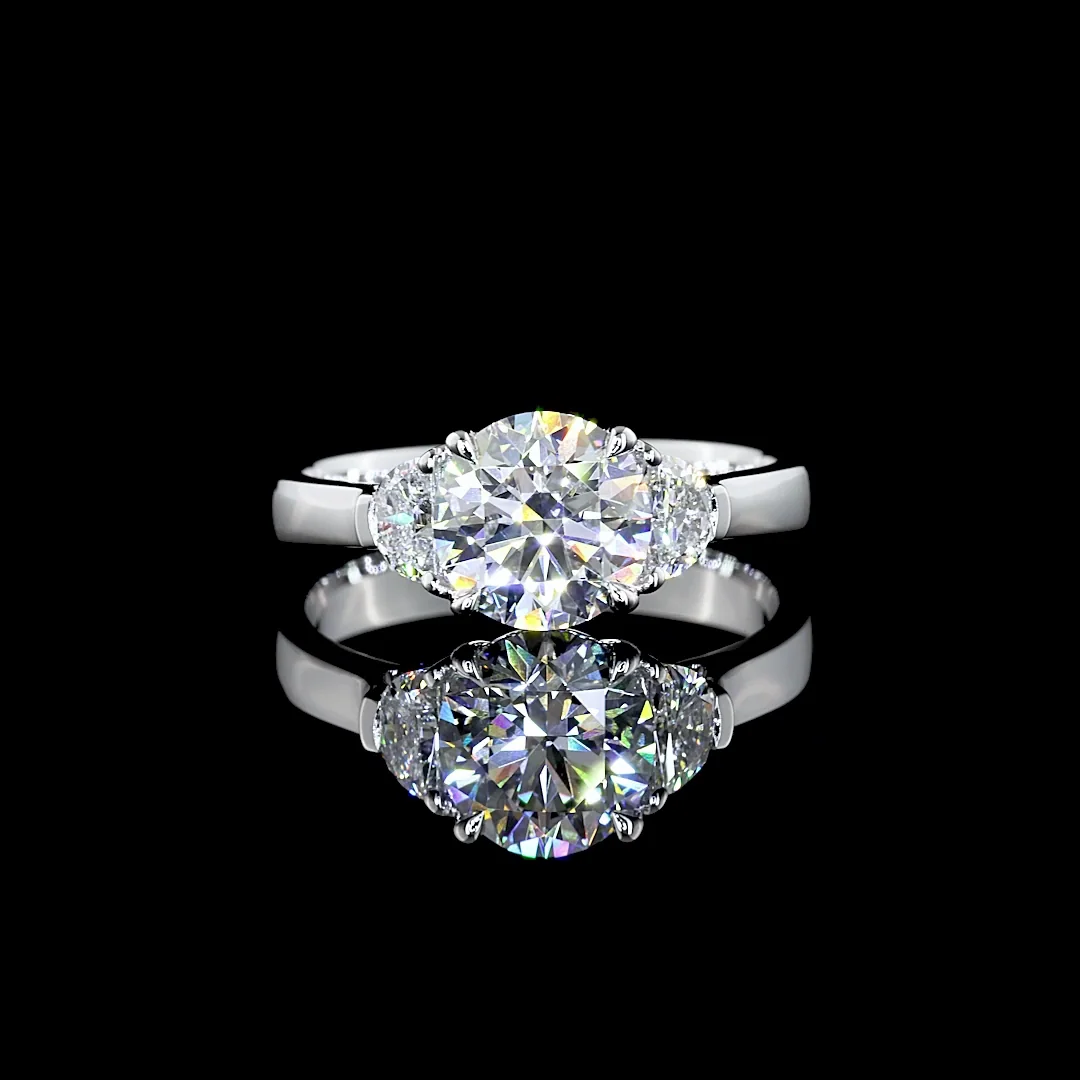 3.63 Cts 14k White Gold Round Shape 3 Stones Ring - Video
