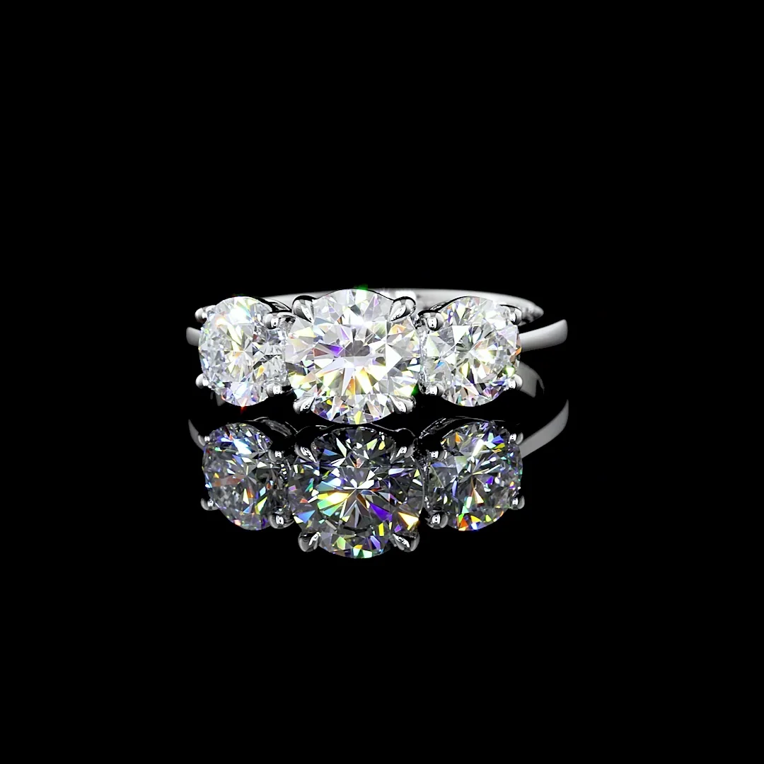 3.04 Cts Platinum Round Shape 3 Stones Ring - Video