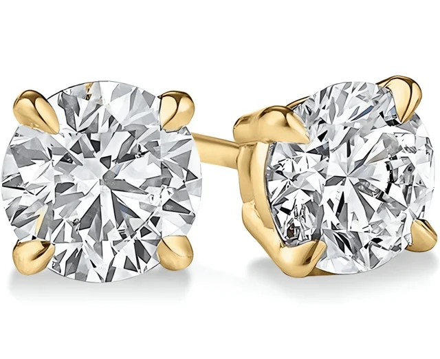 0.79 Cts 18k Yellow Gold Round Shape Studs Earring - Image 2