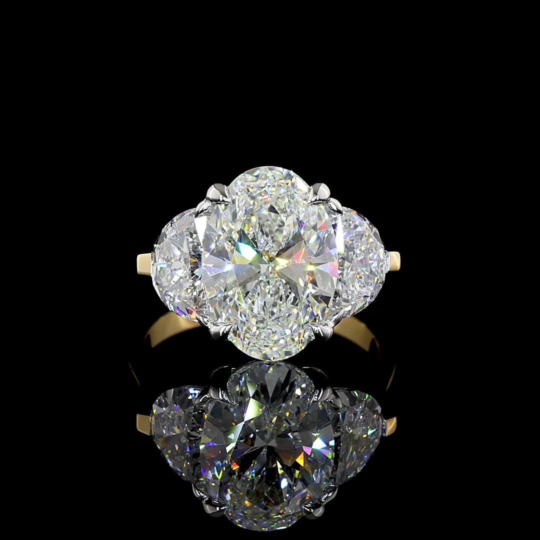5.61 Cts 14k Two Tone Moon Half Shape 3 Stones Ring - Video