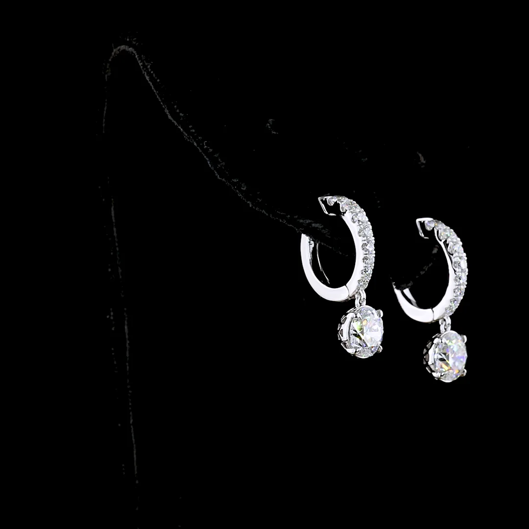 2.53 Cts 14k White Gold Round Shape Hanging Earring - Image 2