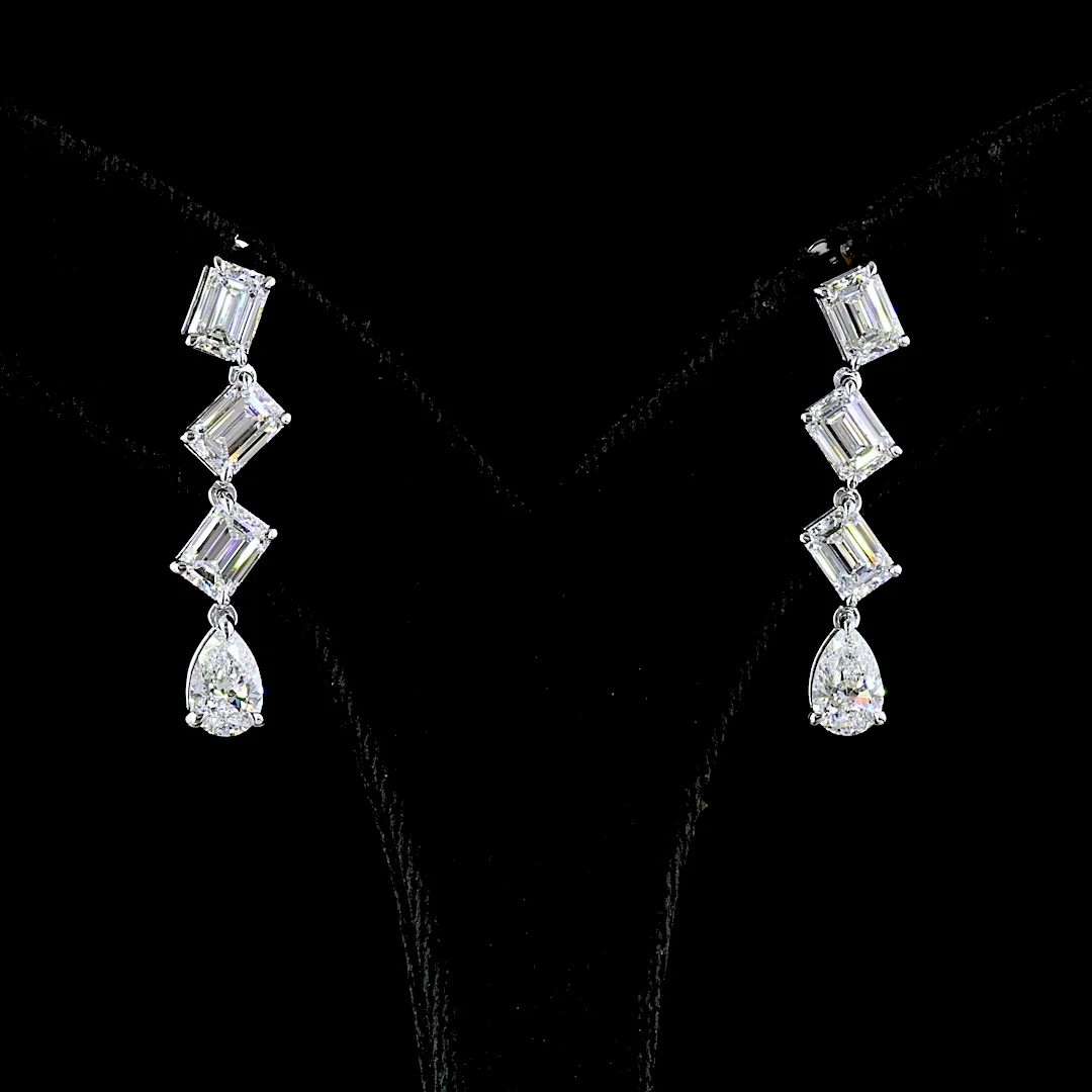 5.12 Cts 14k White Gold Emerald Shape Hanging Earring - Video