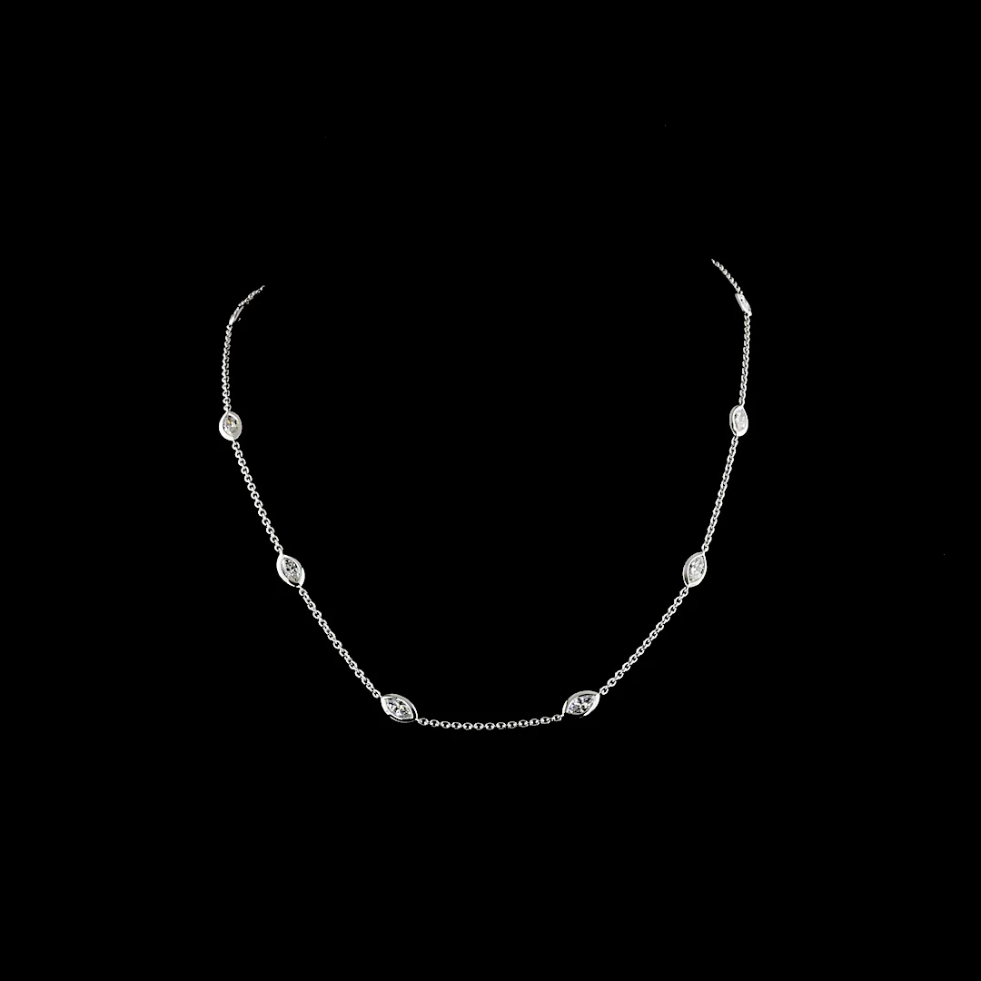 3.14 Cts 14k White Gold Marquise Shape Station Necklace - Video