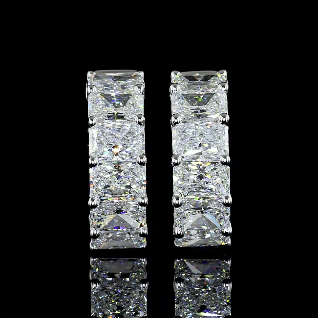 6.51 Cts 14k White Gold Radiant Shape Huggies Earring - Image 3