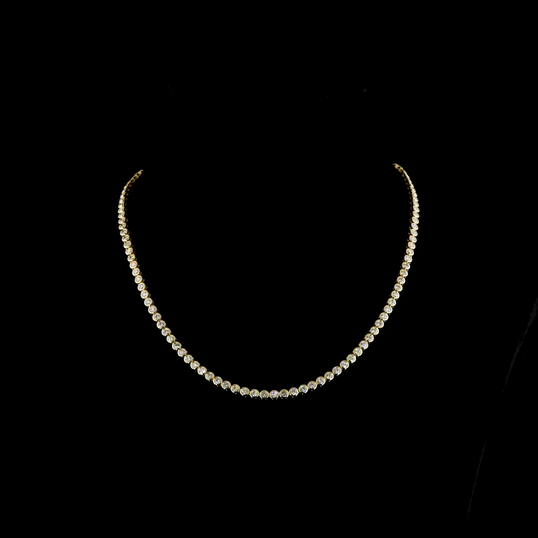 6.19 Cts 14k Yellow Gold Round Shape Tennis Necklace - Video