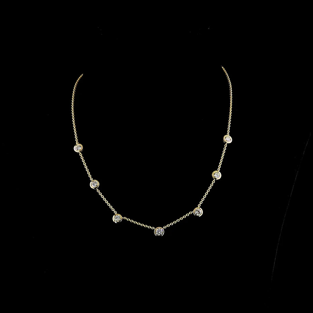 2.84 Cts 14k Yellow Gold Round Shape Station Necklace - Video
