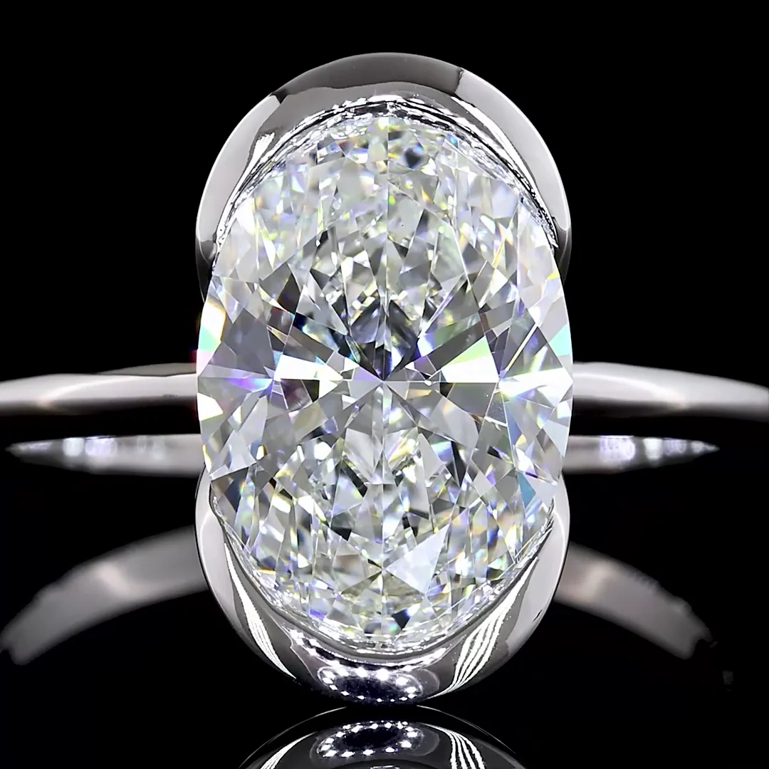 3.02 Cts 14k White Gold Oval Shape Solitaire Ring - Image 3