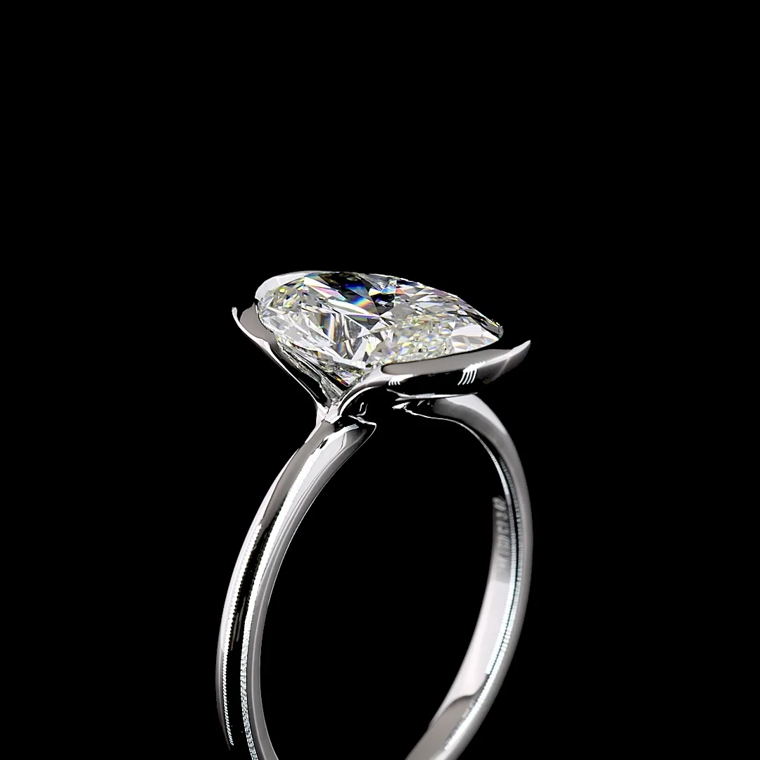 3.02 Cts 14k White Gold Oval Shape Solitaire Ring - Image 4