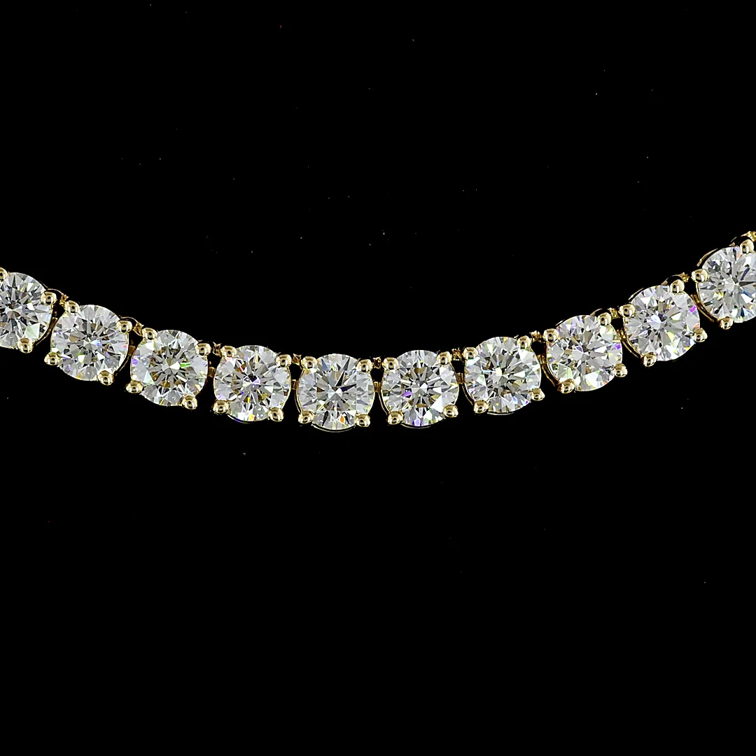 12.41 Cts 14k Yellow Gold Round Shape Tennis Necklace - Image 3