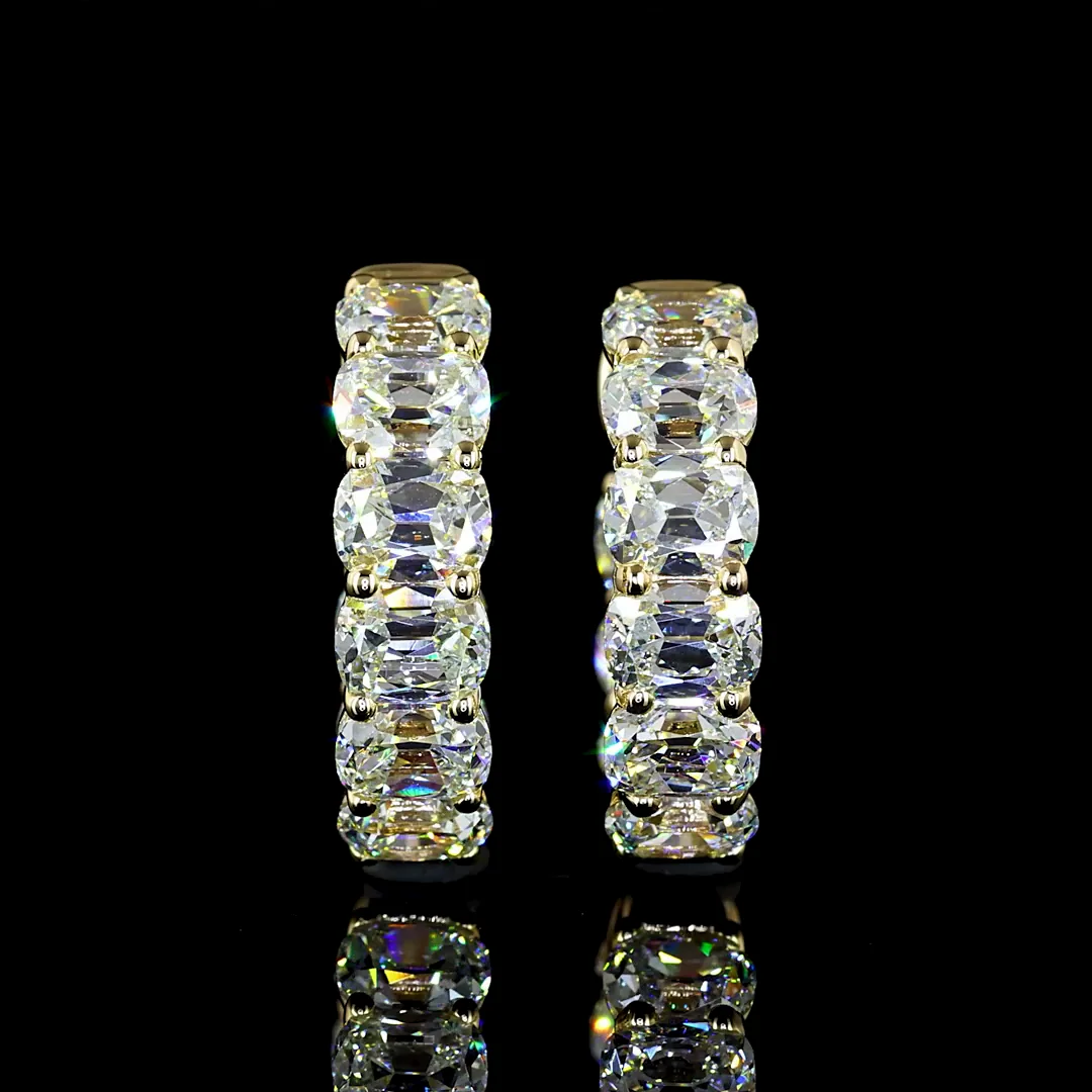 3.93 Cts 14k Yellow Gold Antique Cushion Shape Huggies Earring - Image 3