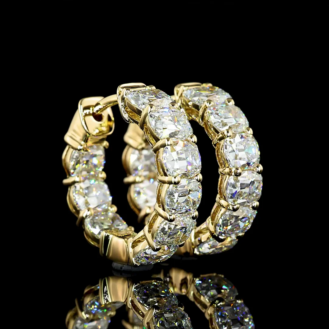 3.93 Cts 14k Yellow Gold Antique Cushion Shape Huggies Earring - Video