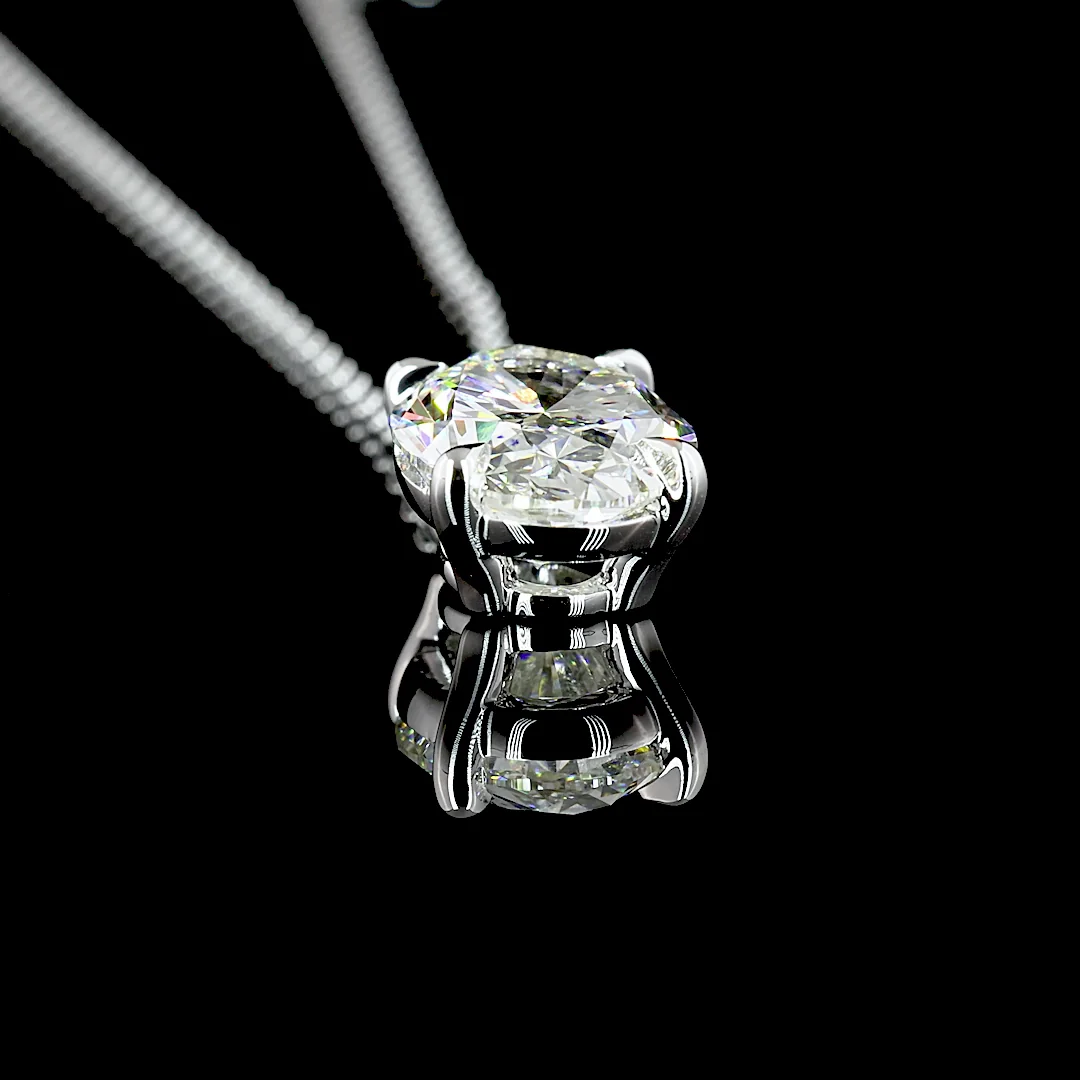 2.9 Cts 14k White Gold Oval Shape Solitaire Pendant - Image 4