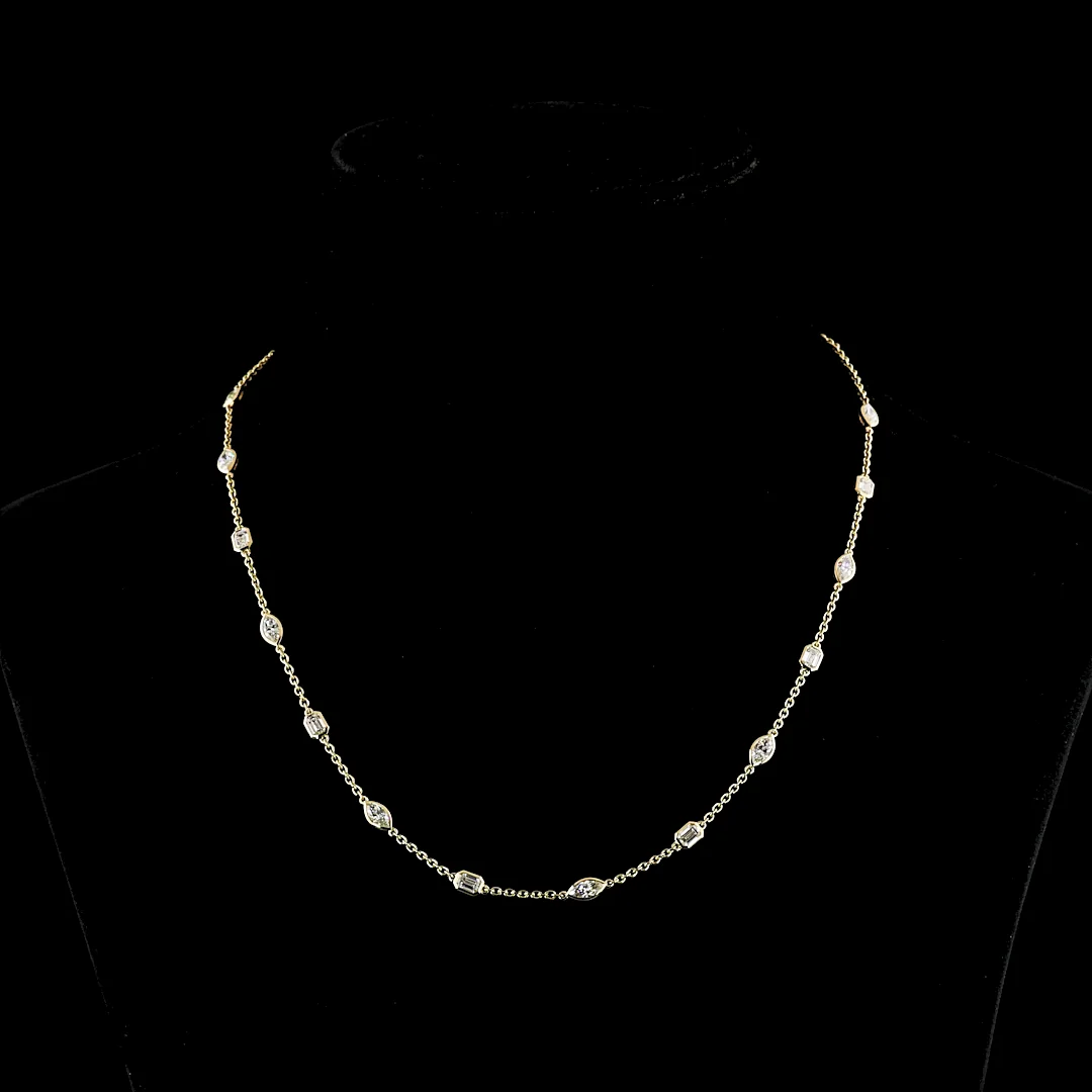 2.77 Cts 14k Yellow Gold Mix Shape Station Necklace - Video