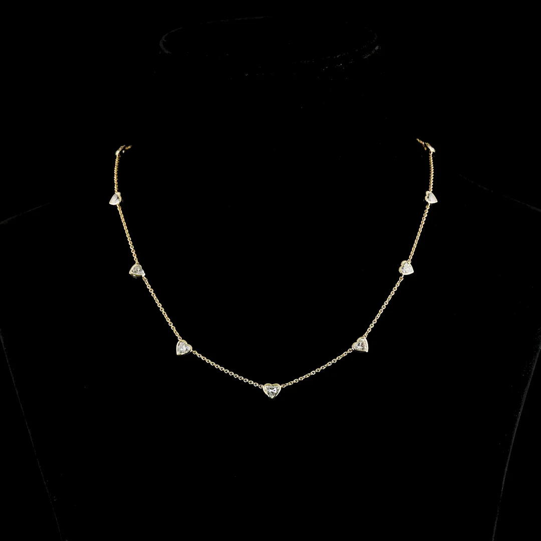 3.37 Cts 14k Yellow Gold Heart Shape Station Necklace - Video