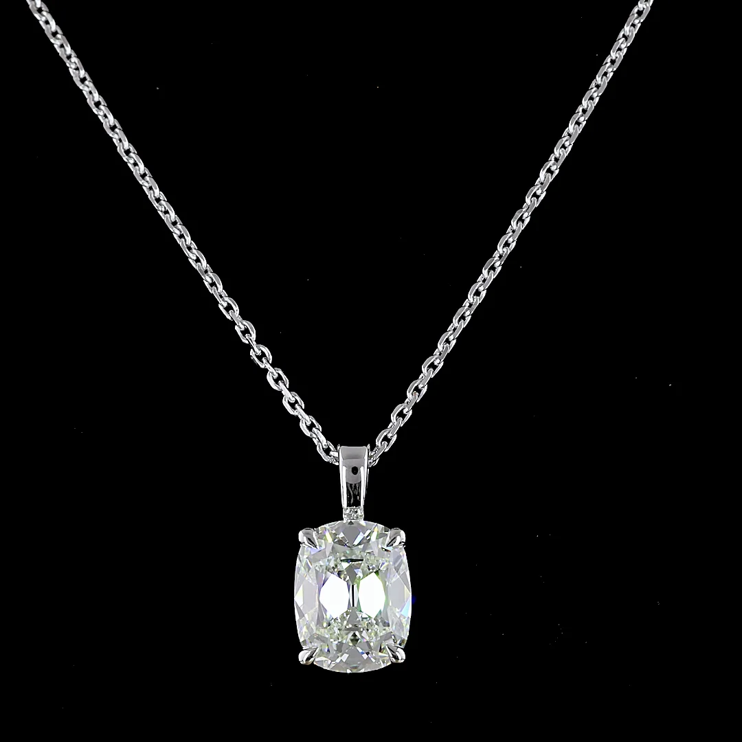 1.58 Cts 14k White Gold Antique Cushion Shape Solitaire Pendant - Image 3