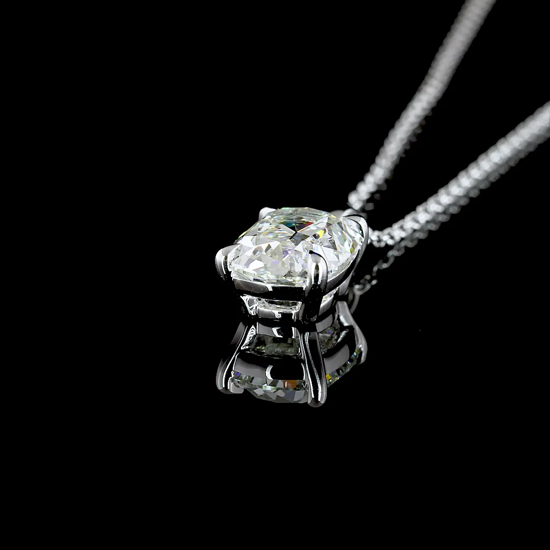 1.58 Cts 14k White Gold Antique Cushion Shape Solitaire Pendant - Image 4