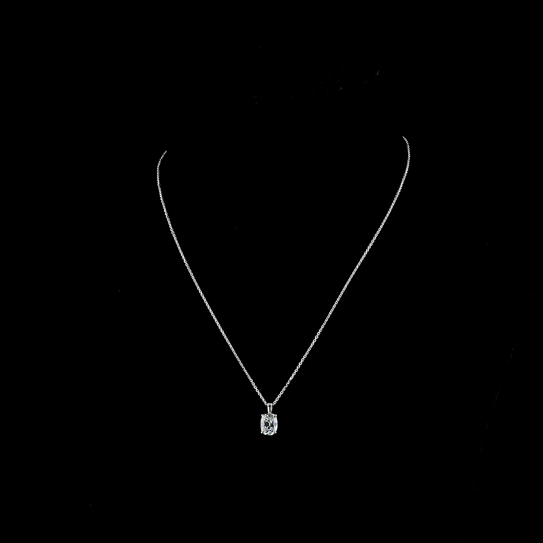 1.58 Cts 14k White Gold Antique Cushion Shape Solitaire Pendant - Video