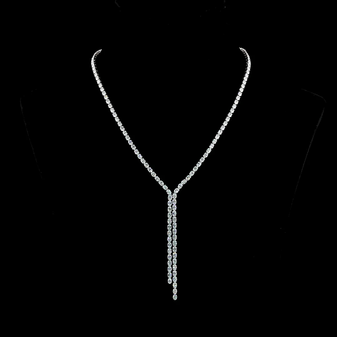 14.37 Cts 14k White Gold Oval Shape Lariat Necklace - Video