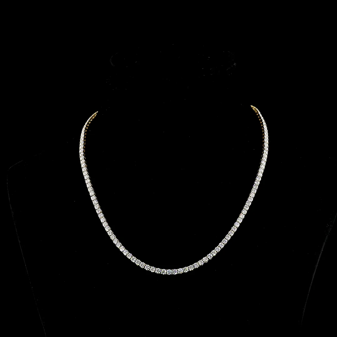 13.9 Cts 14k Yellow Gold Round Shape Tennis Necklace - Video