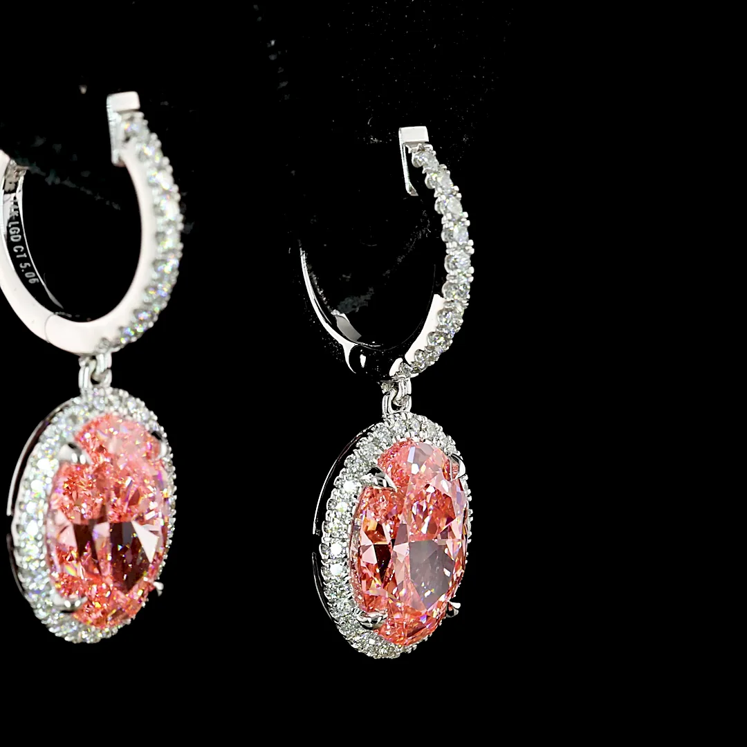 4.66 Cts 14k White Gold Oval Shape Hanging Earring - Image 2