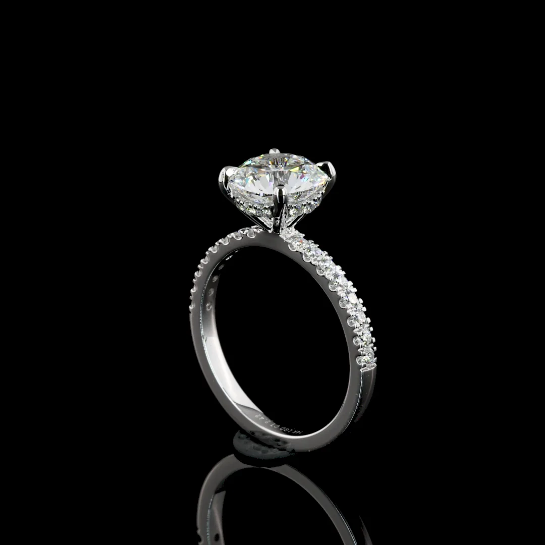 2.46 Cts 14k White Gold Round Shape Hidden Halo Ring - Image 2