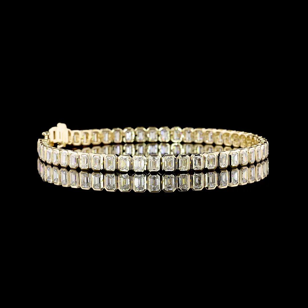 7.2 Cts 14k Yellow Gold Emerald Shape Tennis Bracelet - Video