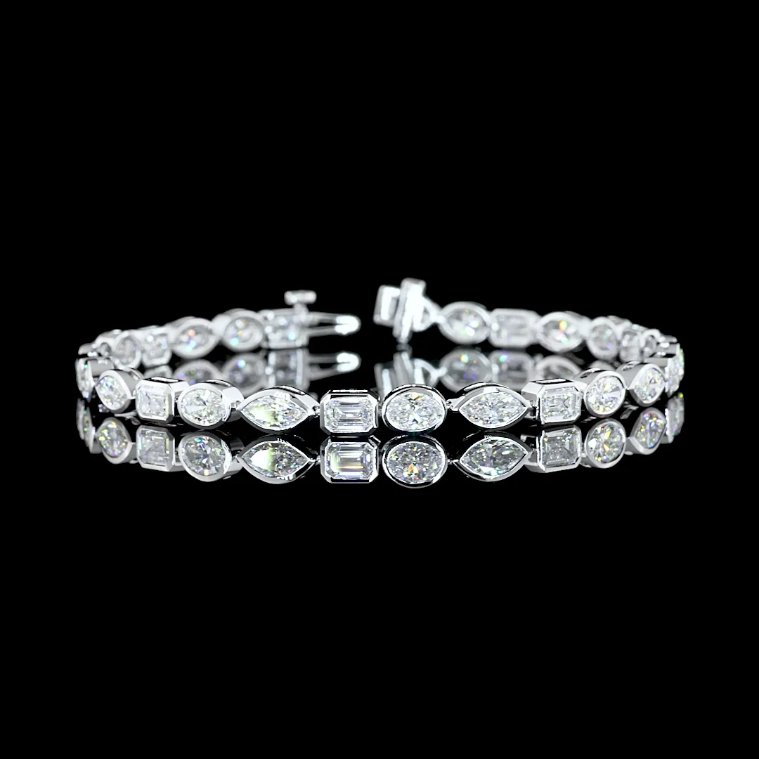 8.45 Cts 14k White Gold Mix Shape Tennis Bracelet - Video