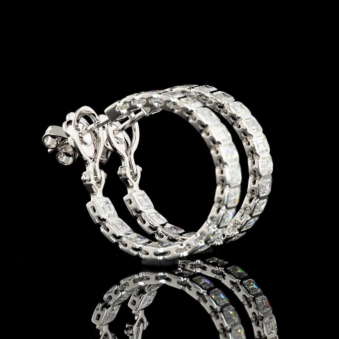 5 Cts 14k White Gold Emerald Shape Hoops Earring - Image 2