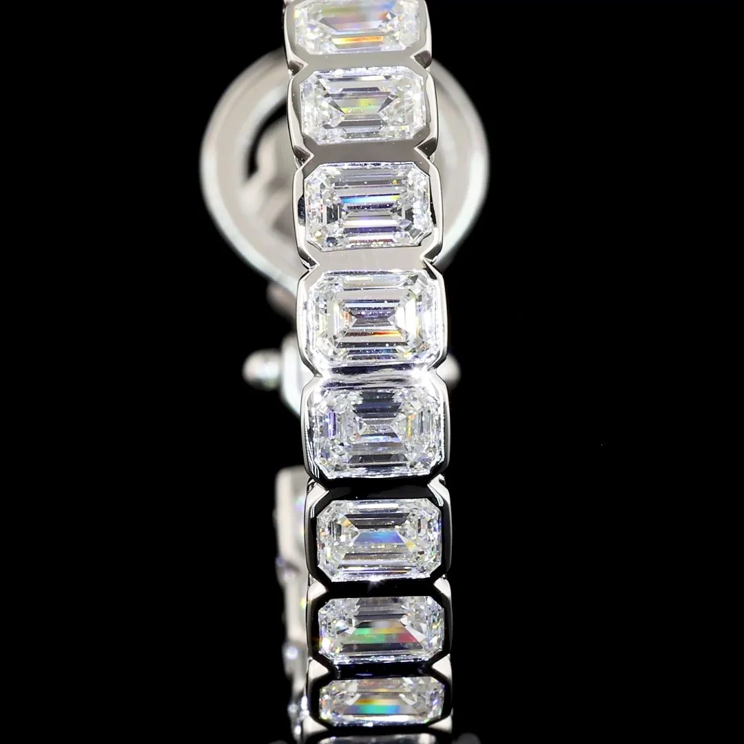 5 Cts 14k White Gold Emerald Shape Hoops Earring - Image 3