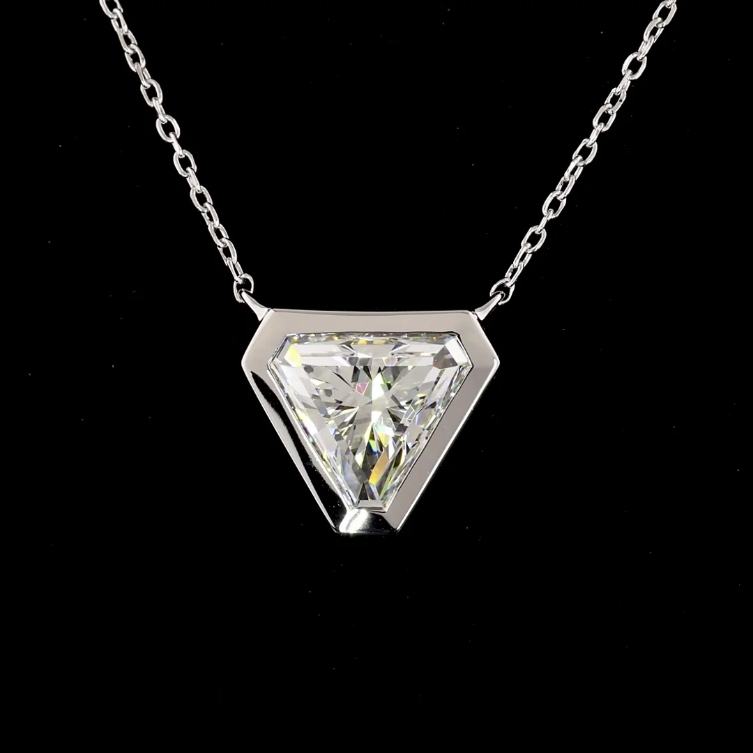 2.05 Cts 14k White Gold Triangle Shape Solitaire Pendant - Image 2