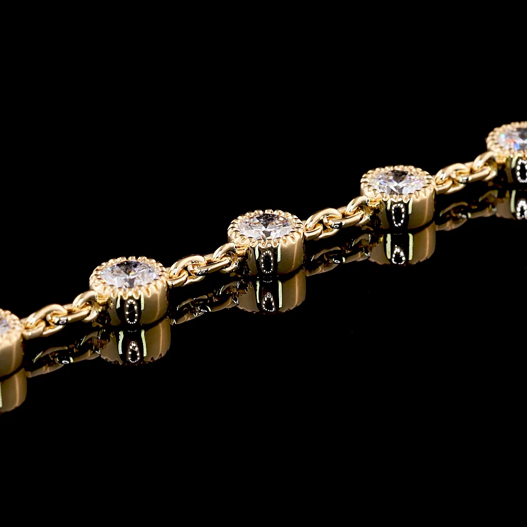 14.36 Cts 14k Yellow Gold Round Shape Double Strand Station Necklace - Image 4