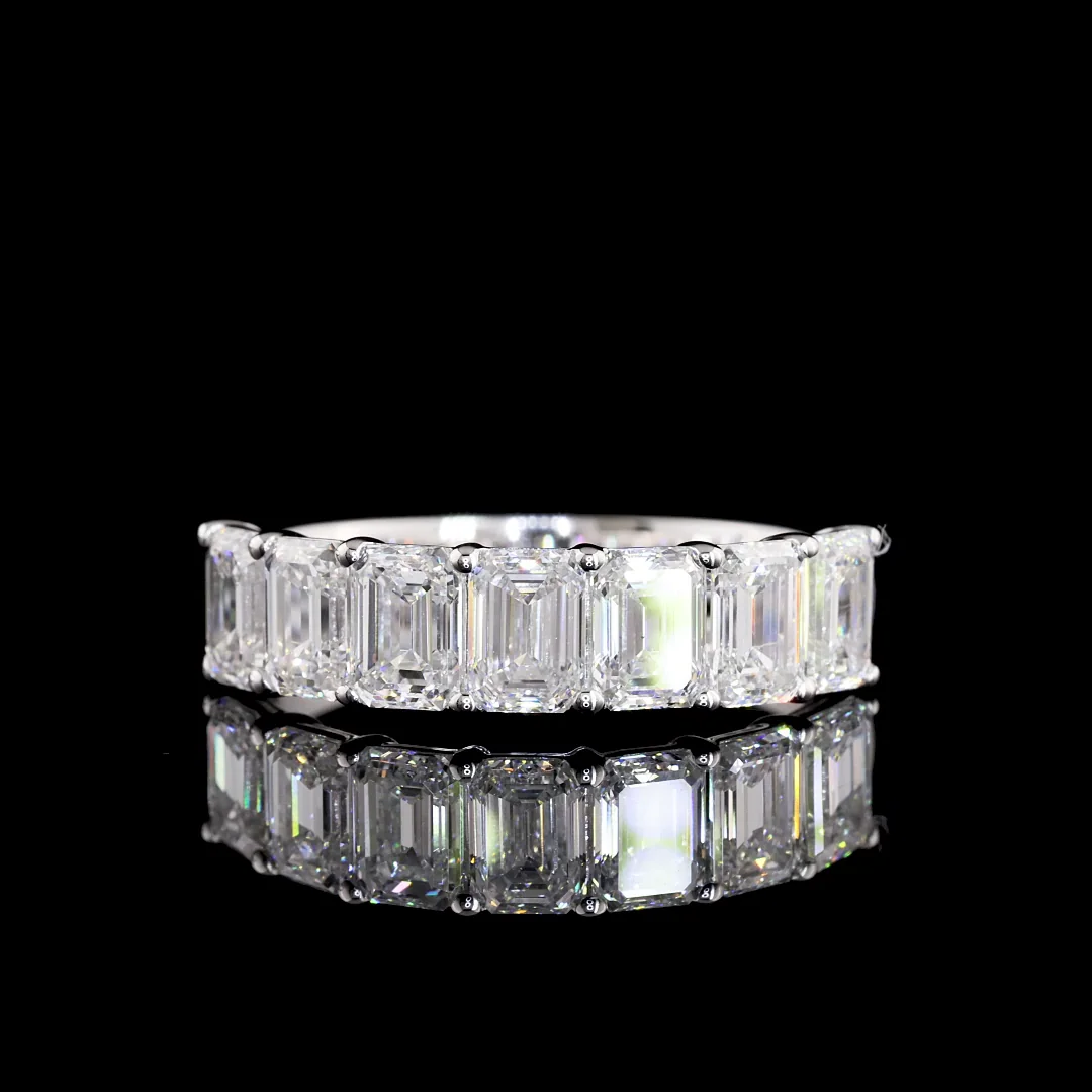 2.07 Cts 14k White Gold Emerald Shape 7 Stones Eternity Band - Video