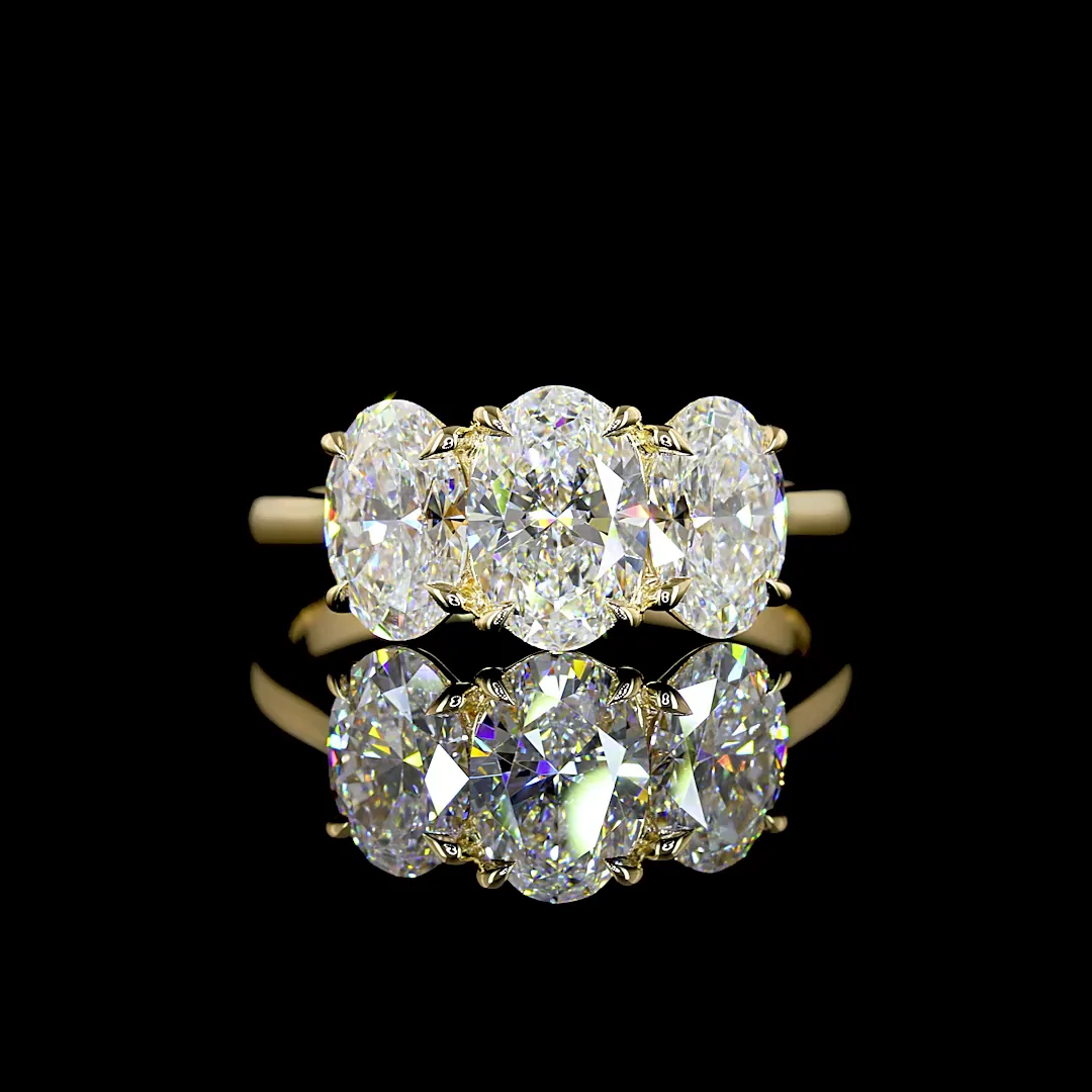 2.99 Cts 14k Yellow Gold Oval Shape 3 Stones Ring - Video