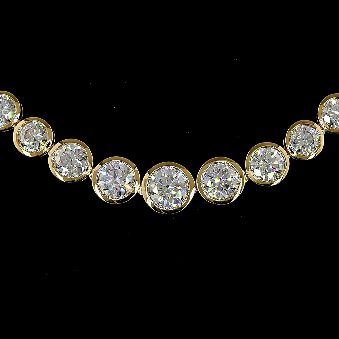 10.4 Cts 18k Yellow Gold Round Shape Riviera Necklace - Image 3