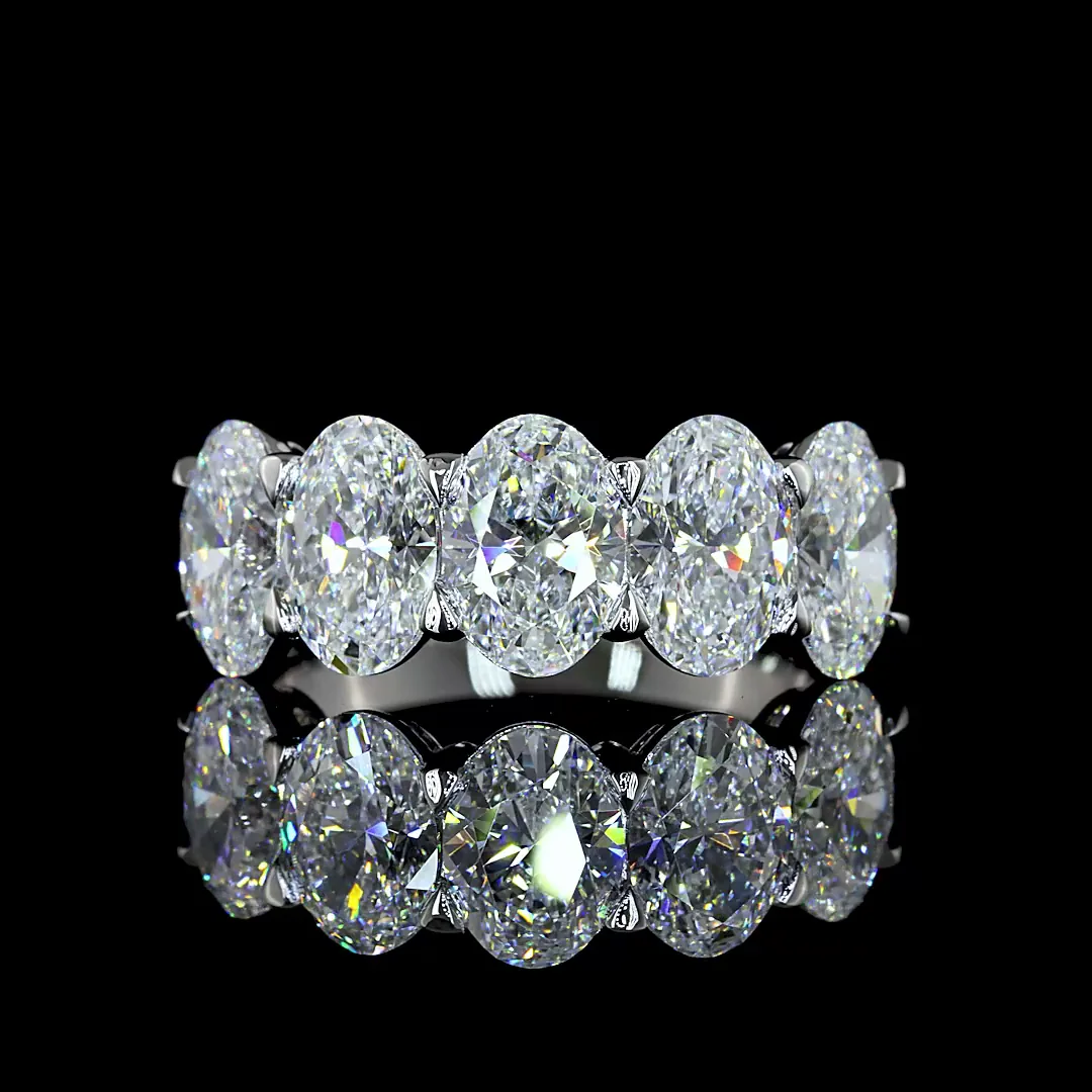 4.64 Cts Platinum Oval Shape 5 Stones Eternity Band - Video