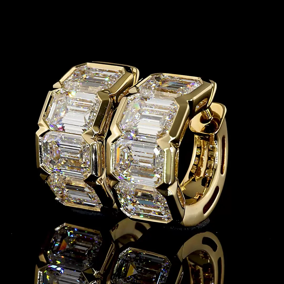 6.51 Cts 14k Yellow Gold Emerald Shape Huggies Earring - Image 2