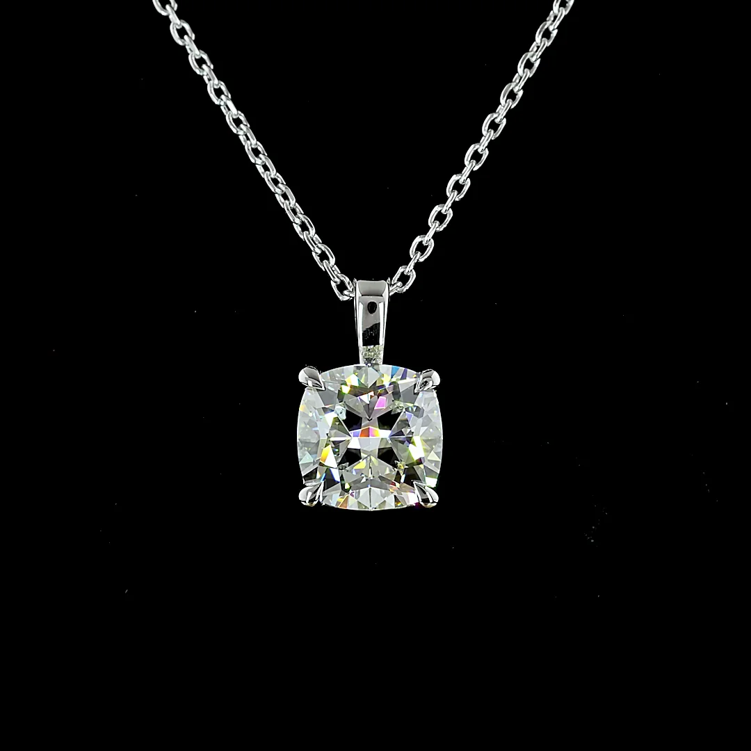 1.54 Cts 14k White Gold Square Cushion Brilliant Shape Solitaire Pendant - Image 3